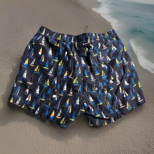 GOTTEX Mens NWT 22MG805 Sailboat Lined Swim Trunks Sz XXL Navy